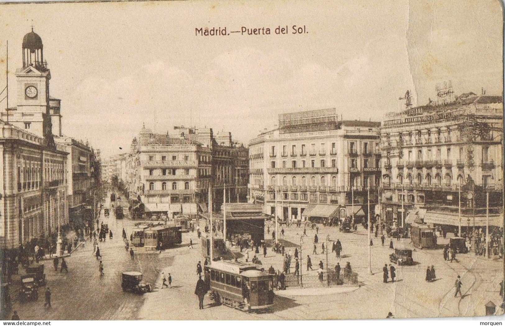53076. Postal MADRID. Vista Animada Puerta Del Sol, Tranvia - Madrid