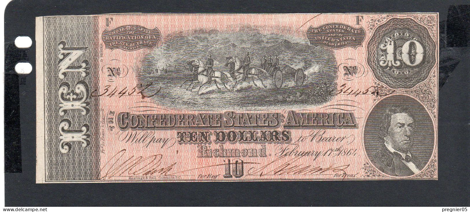 USA - Billet  10 Dollar États Confédérés 1864 PNEUF/AUNC P.068 - Divisa Confederada (1861-1864)