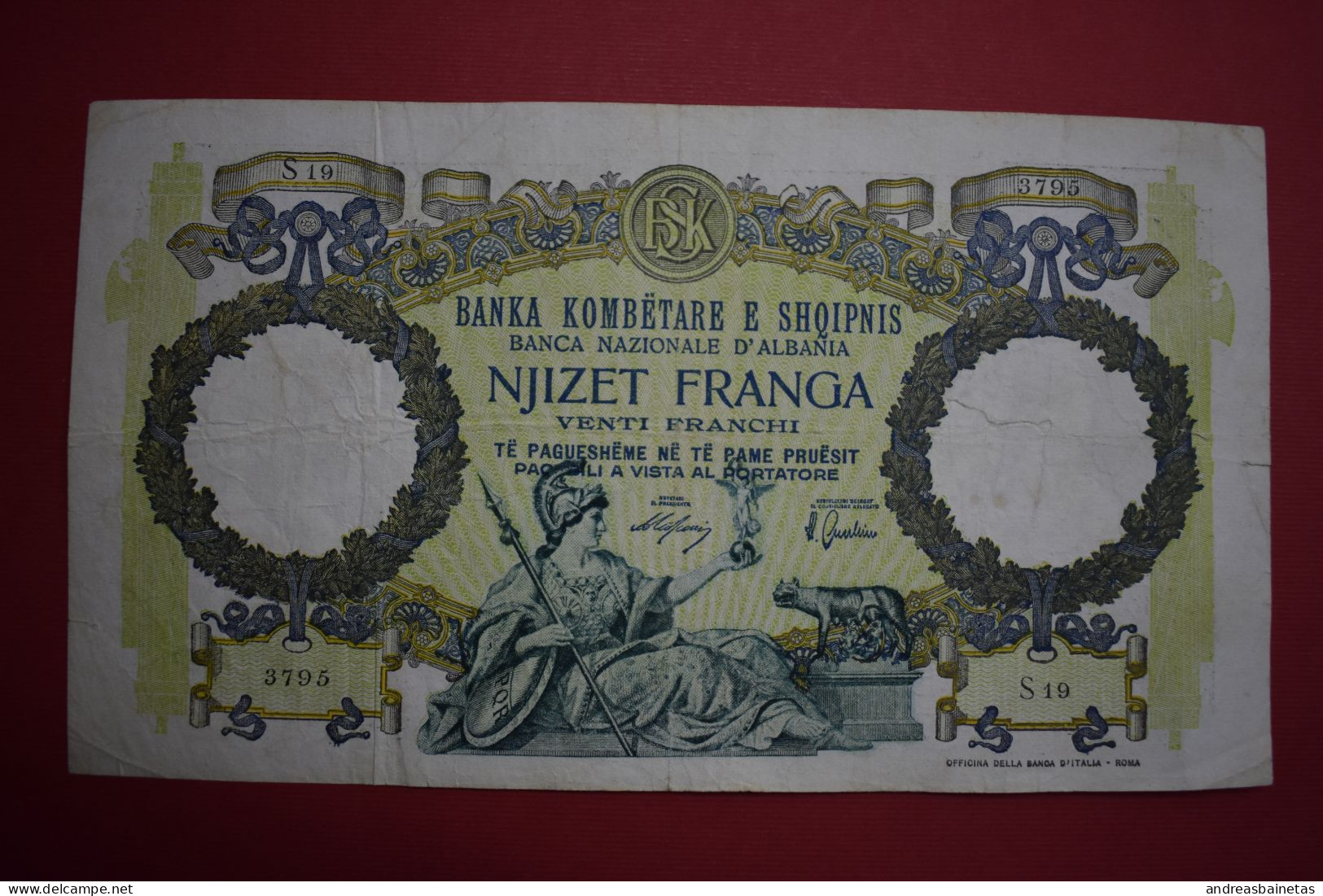 Banknotes ALBANIA  20 Franga 1939 F BANKA KOMBËTARE E SHQIPNIS BANCA NAZIONALE D'ALBANIA - Albanien