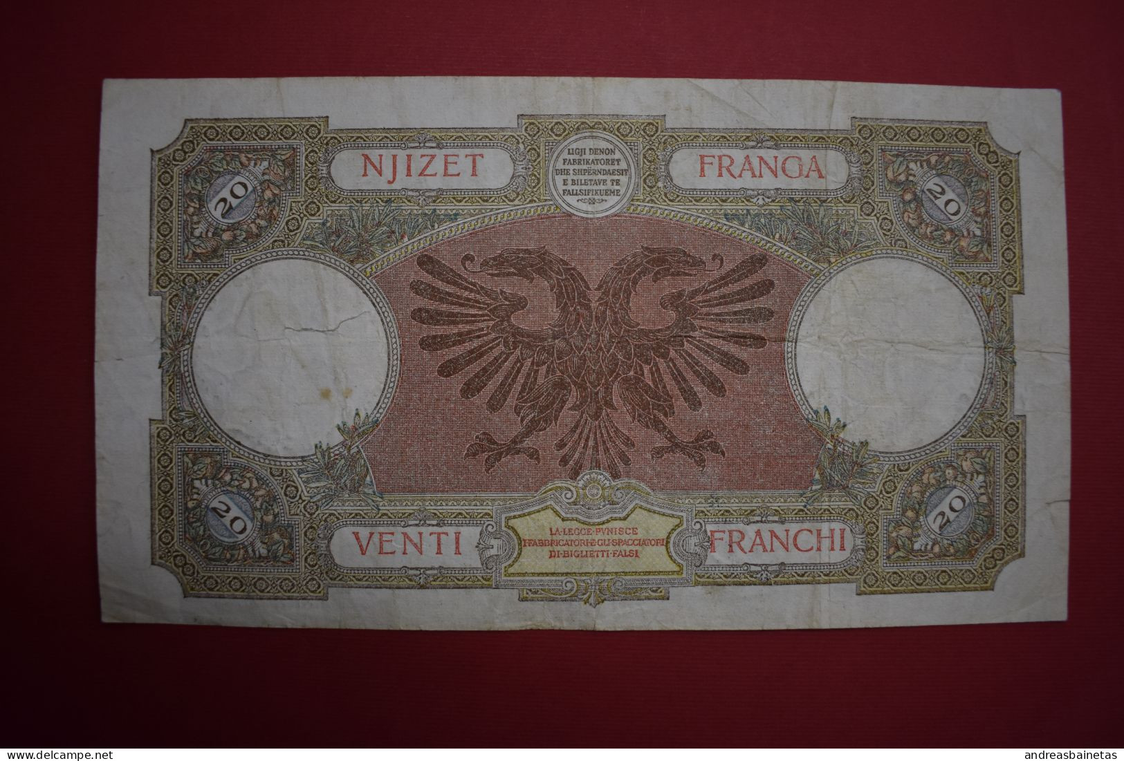 Banknotes ALBANIA  20 Franga 1939 F BANKA KOMBËTARE E SHQIPNIS BANCA NAZIONALE D'ALBANIA - Albania