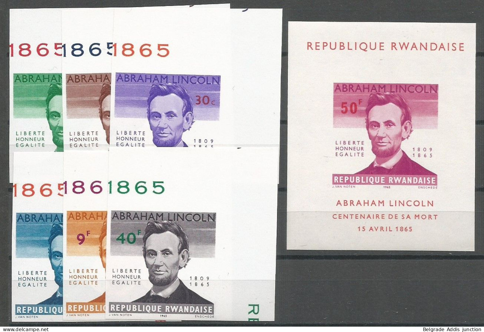 Rwanda COB 92/97ND + Bloc-Feuillet BL3ND Non-Dentelés Imperforated MNH / ** 1965 Lincoln - Neufs