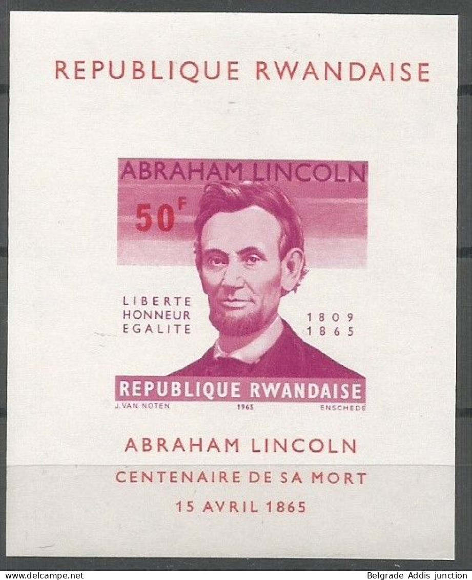 Rwanda Bloc-Feuillet COB BL3ND Non-Dentelé Imperforated MNH / ** 1965 Lincoln - Unused Stamps