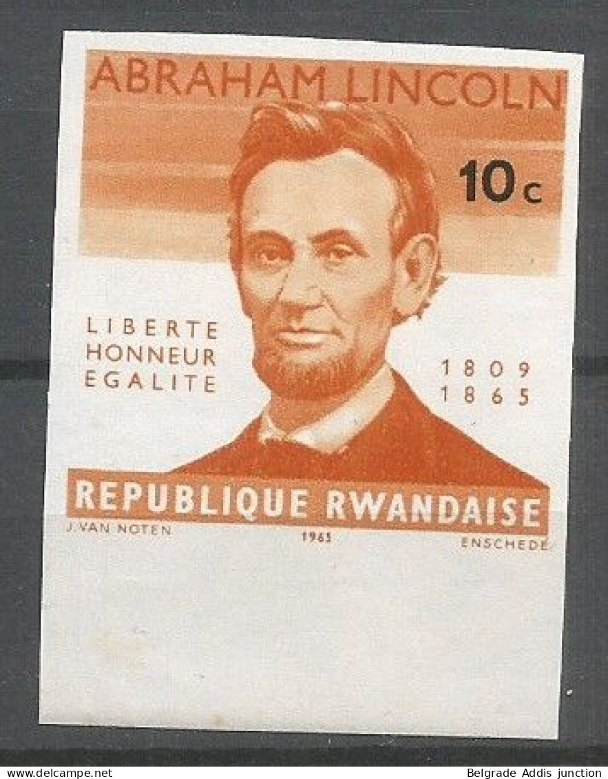 Rwanda COB 92-Cu Essai De Couleur Non-Dentelé Imperforated Proof MNH / ** 1965 Lincoln - Unused Stamps