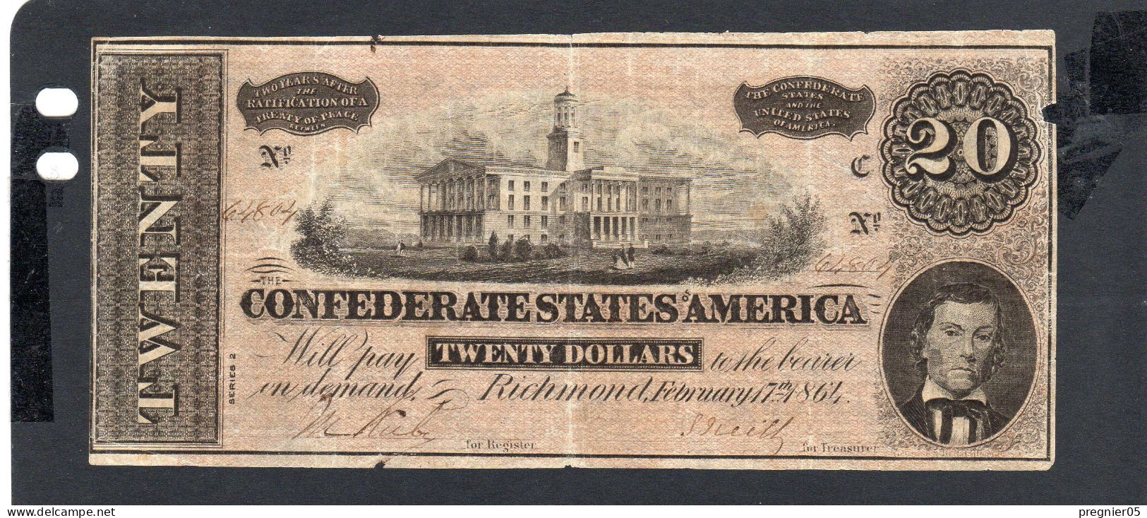USA - Billet  20 Dollar États Confédérés 1864 TTB/VF P.069 § 64804 - Confederate Currency (1861-1864)