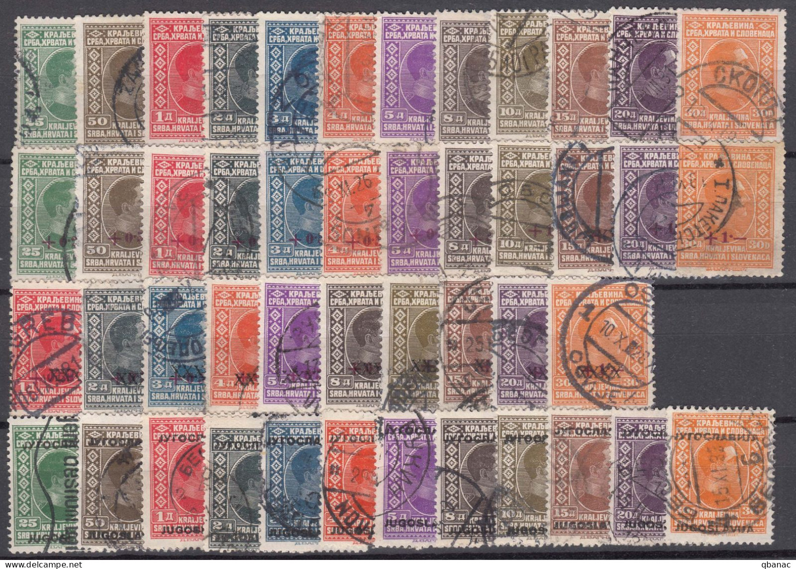 Yugoslavia Kingdom 1926/1928/1933 4 Used Sets - Blanco, + Overprint, X Overprint And Jugoslavija - Usati