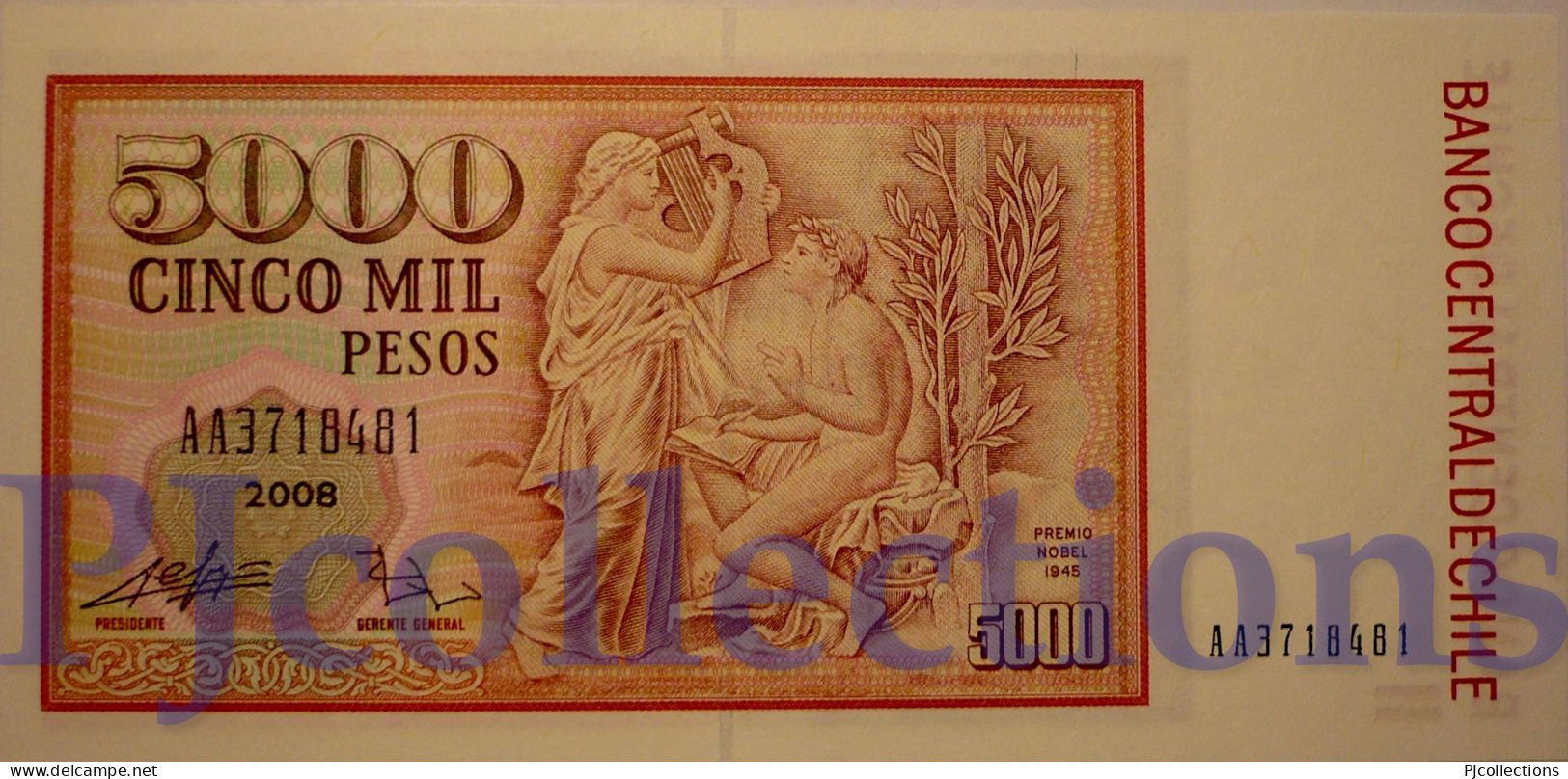 CHILE 5000 PESOS 2008 PICK 155g UNC PREFIX "AA" - Chili