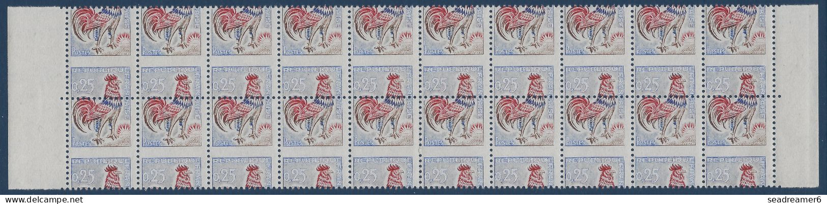 1962 Coq N°1331** Bloc De 20 Variété De Piquage à Cheval Décalé Extreme De Feuille !! RR & Signé R.CALVES - 1962-1965 Gallo De Decaris