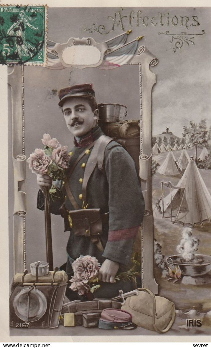 Carte-photo Montage Glacée D'un Jeune Homme Moustachu En Tenue Militaire - Hommes