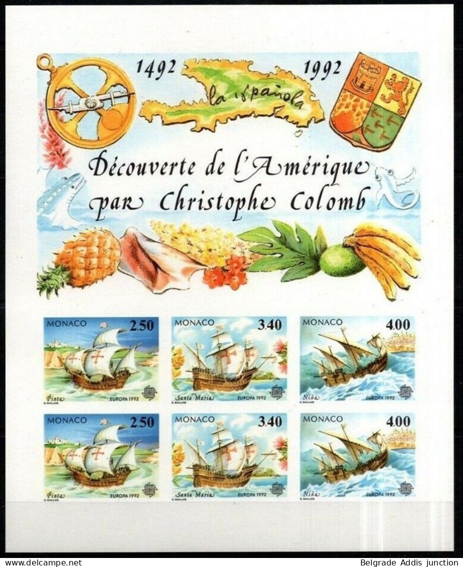 Monaco Yvert Bloc 57a Non-Dentelé Imperforated NSC / MNH / ** 1992 Europa Colomb Cote: 350,00€ - Variétés