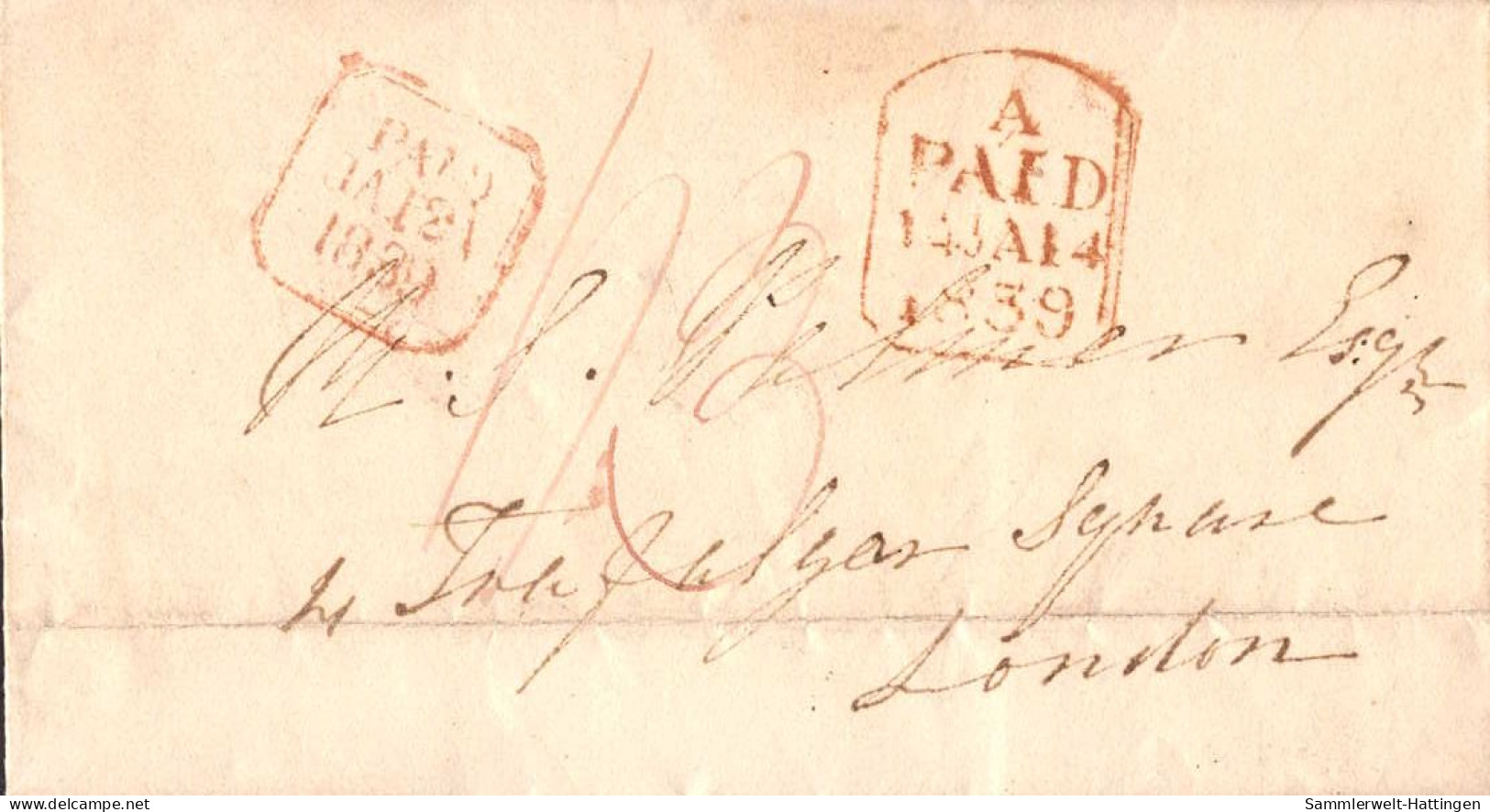603054 | Ireland, 1839, Pre Adhesive Mail From Dublin To London  | -, -, - - Voorfilatelie