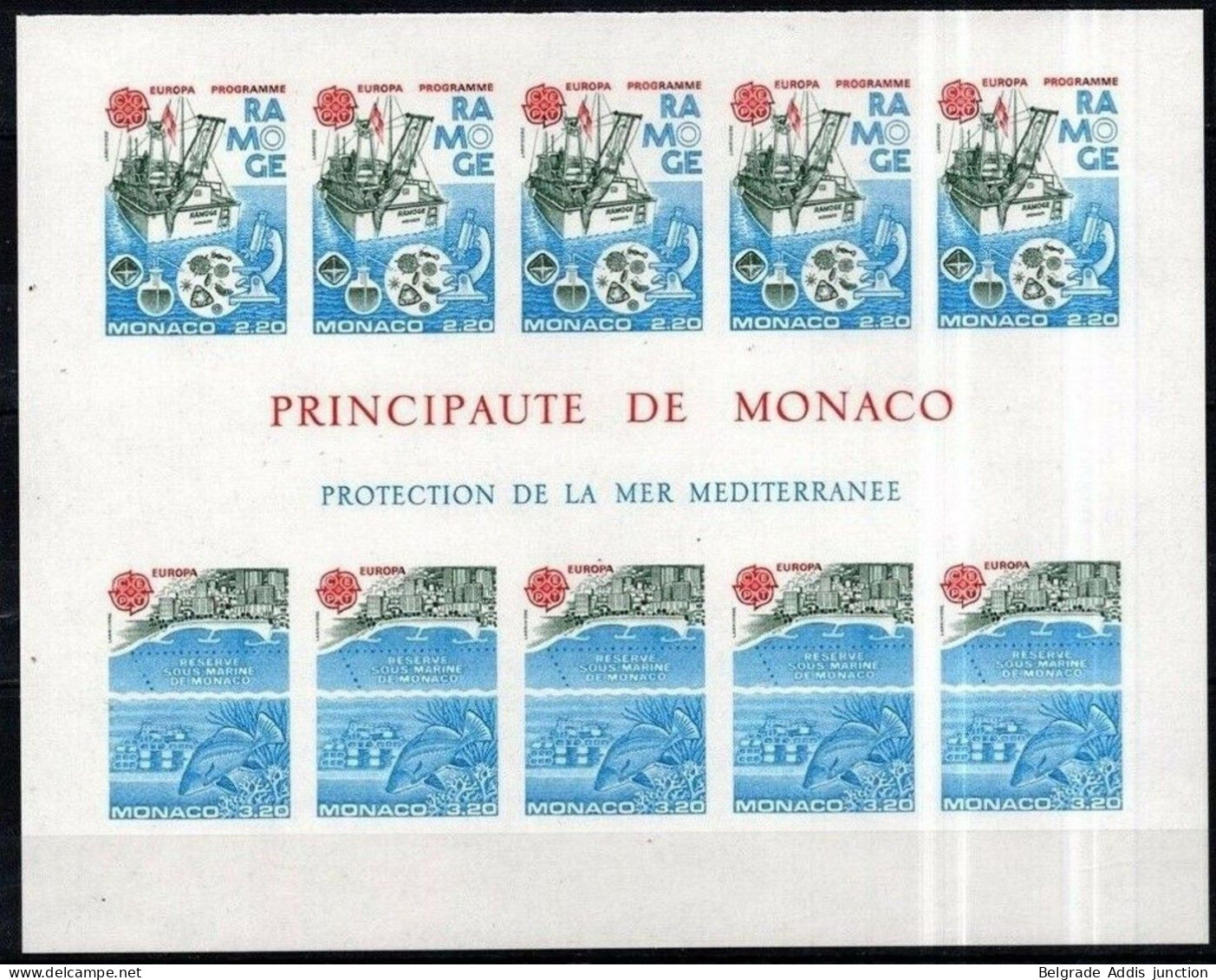 Monaco Yvert Bl.34a Bloc-Feuillet Non-Dentelé NSC / MNH / ** 1986 Europa Poissons Bateaux - Variétés
