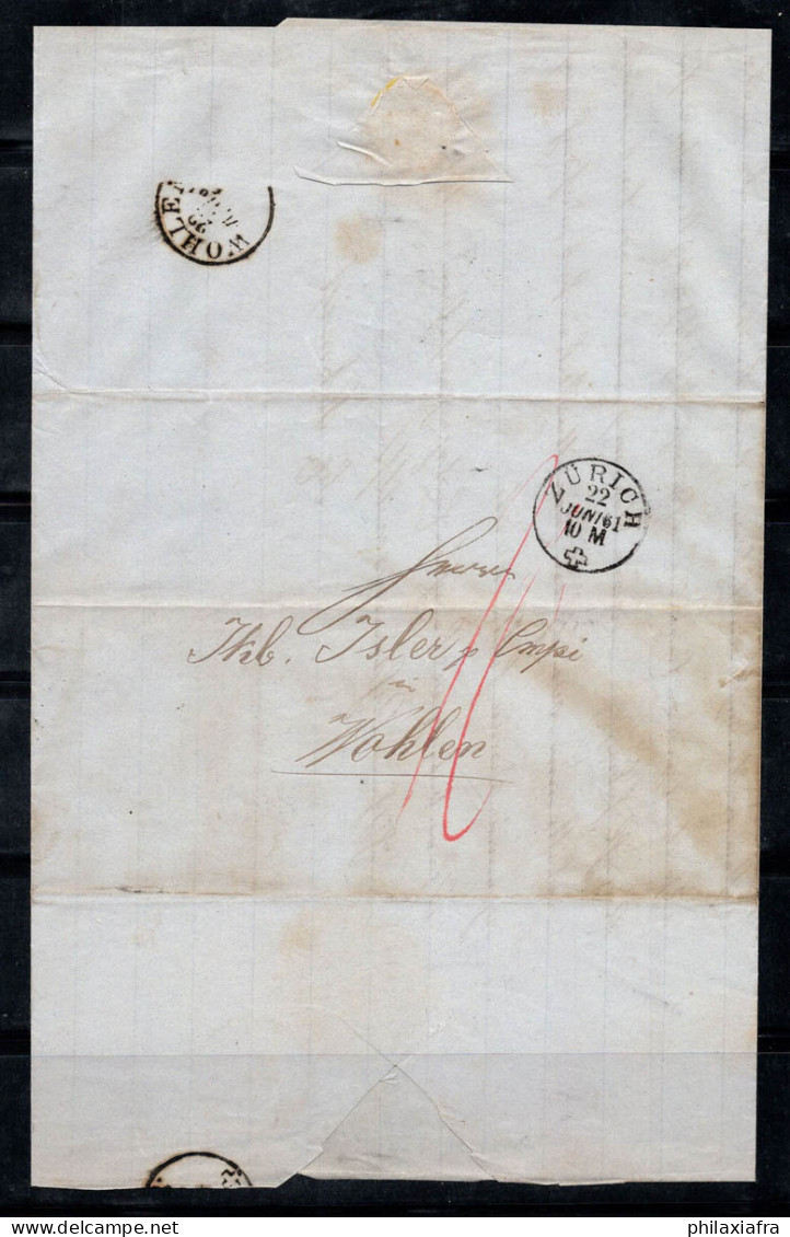 Suisse 1861 Enveloppe 100% Précurseurs Zurich, WOHLEN, 22 Juin - ...-1845 Voorlopers