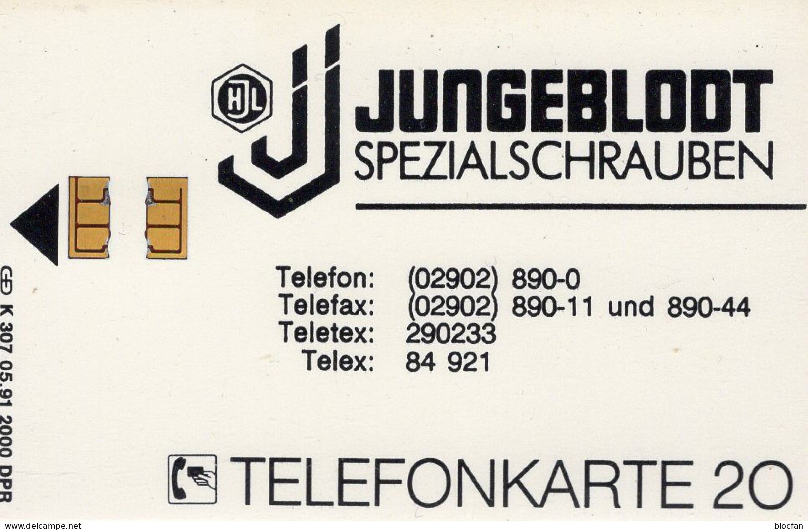 Schraube TK K 307/1991 ** 60€ JUNGEBLOOT Spezial-Schrauben Spindeln Materialien Warstein TC Working Phonecard Of Germany - Publicité