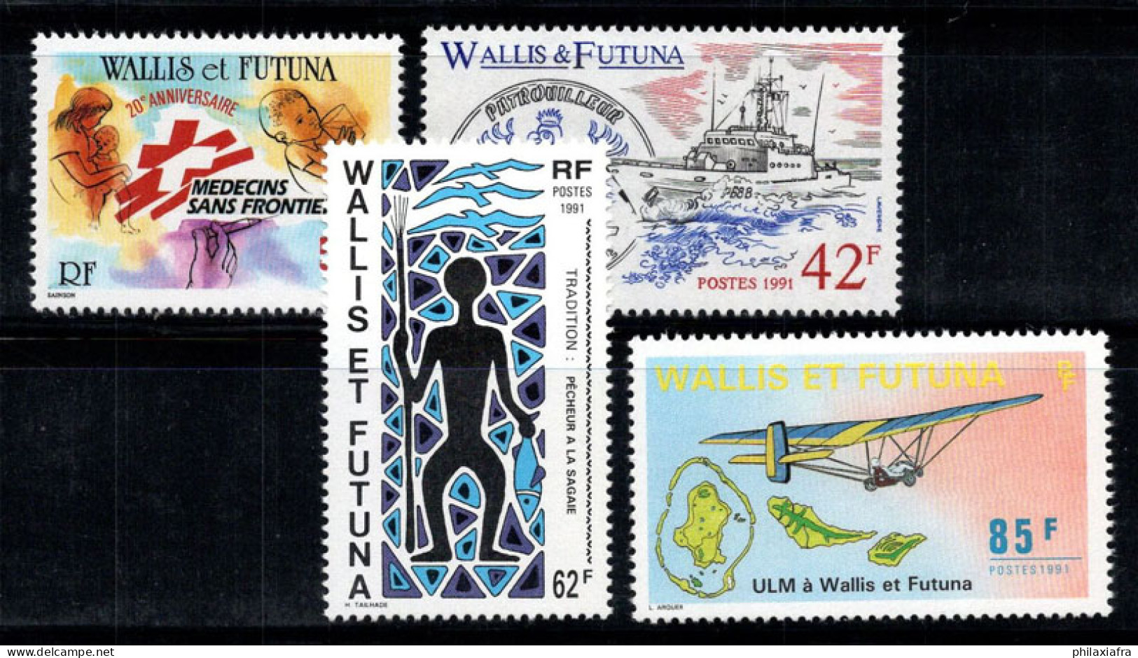 Wallis Et Futuna 1991 Mi. 591-593, 596 Neuf ** 100% Santé, Navire, Tradition, Avion - Unused Stamps
