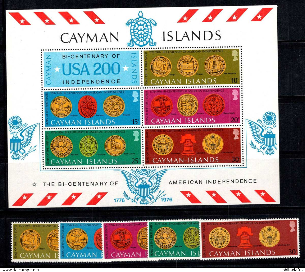 Îles Caïmanes 1976 Mi. Bl. 10, 368 Bloc Feuillet 100% Neuf ** États-Unis, Indépendance - Cayman Islands