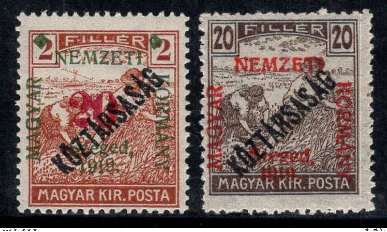 Hongrie, Szeged 1919 Mi. 32, 33 Neuf * MH 100% Signé 20 F, Nemzeti - Lokale Uitgaven