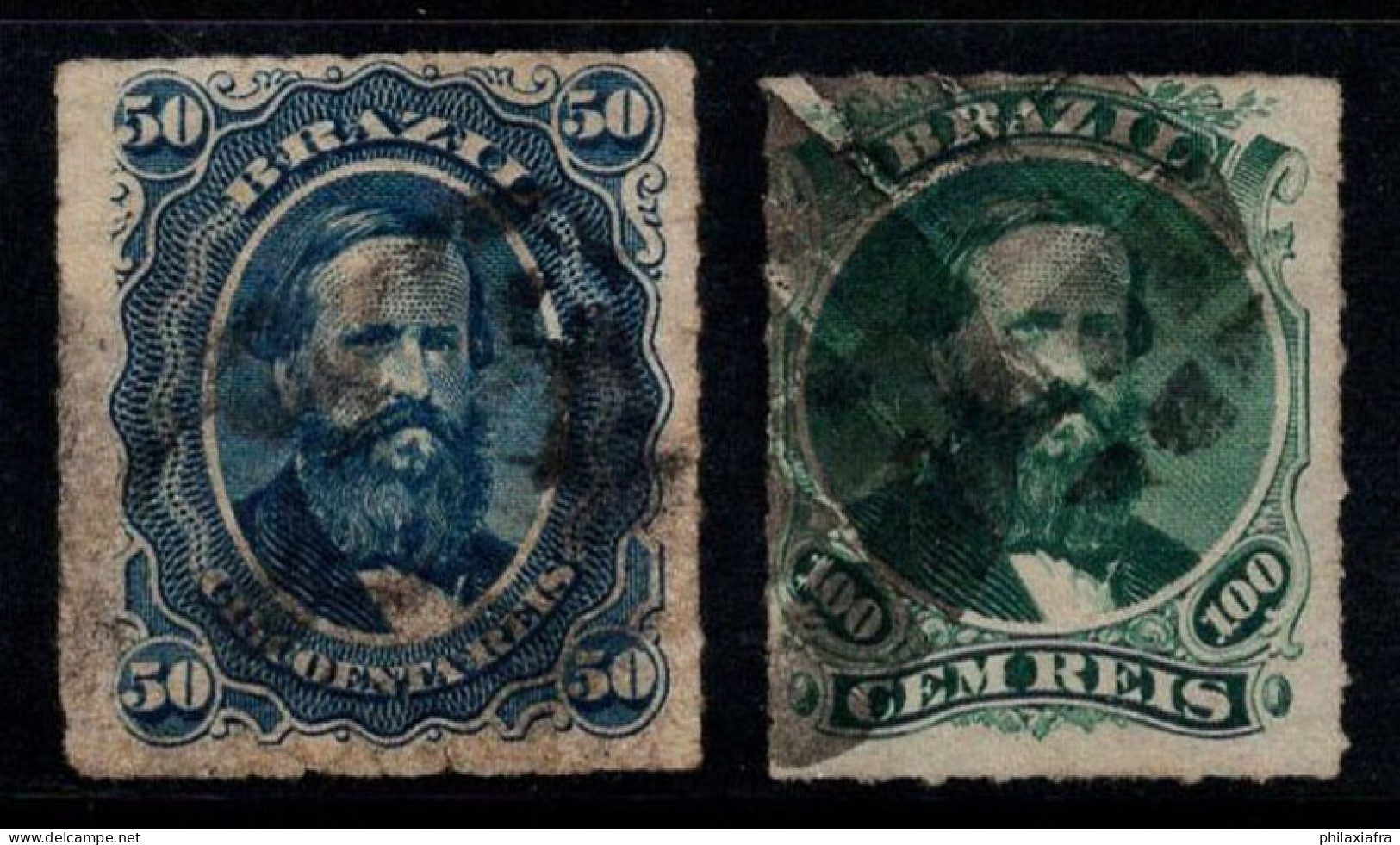 Brésil 1876 Mi. 32, 34 Oblitéré 80% 50, 100 R, Pedro II - Oblitérés