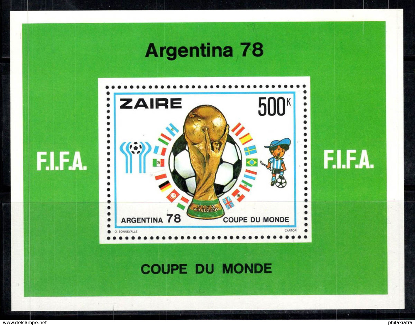 Zaïre 1978 Mi. Bl.18 Bloc Feuillet 100% Neuf ** 500 K, Football,Coupe - Unused Stamps