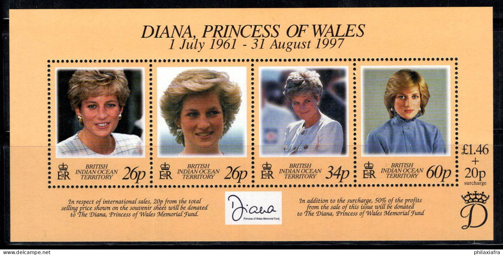 Territoire Britannique De L'océan Indien 1998 Mi. Bl.10 Bloc Feuillet 100% Princesse Diana - British Indian Ocean Territory (BIOT)