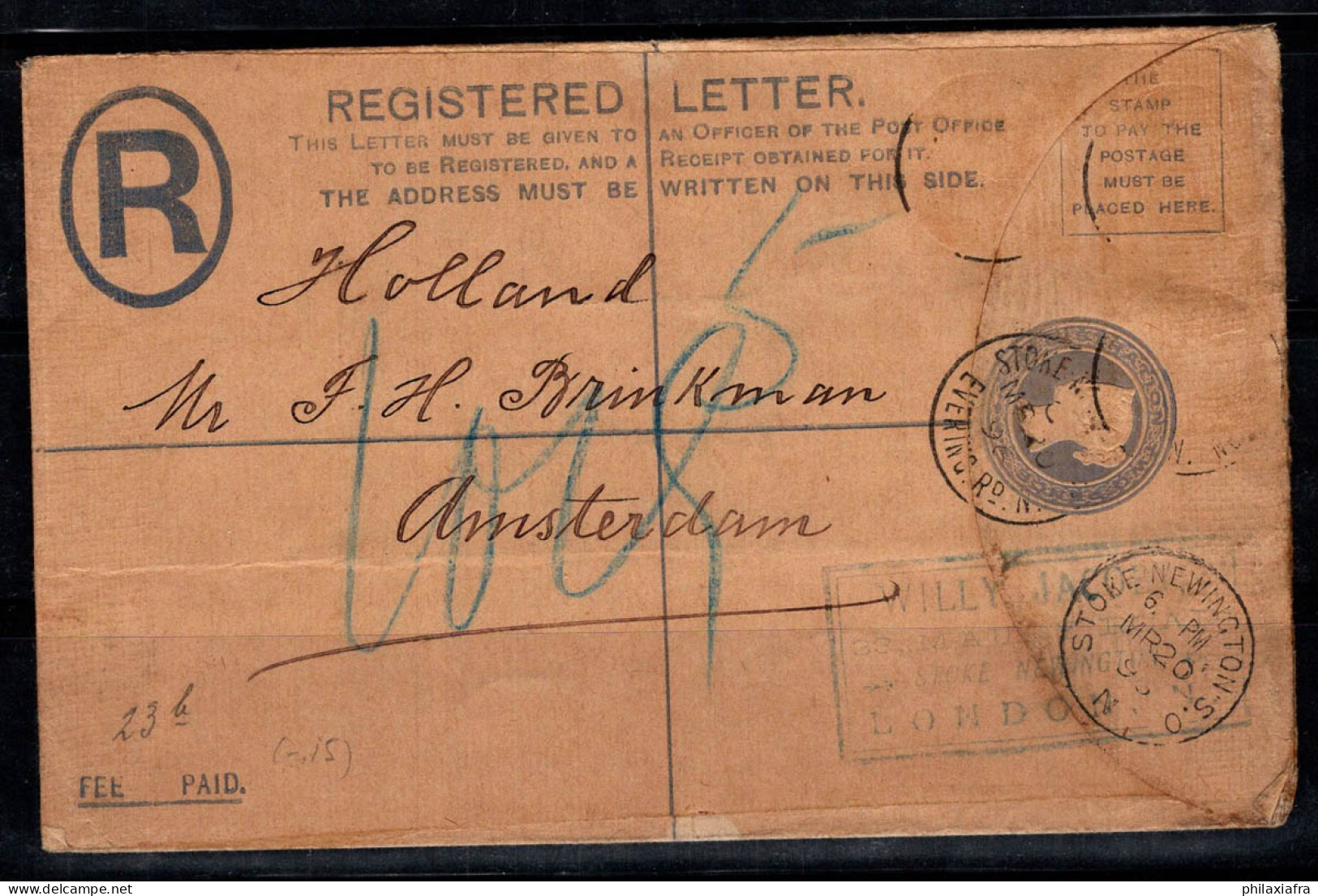 Grande-Bretagne 1896 Enveloppe 100% Recommandée Amsterdam, Reine Victoria - Brieven En Documenten