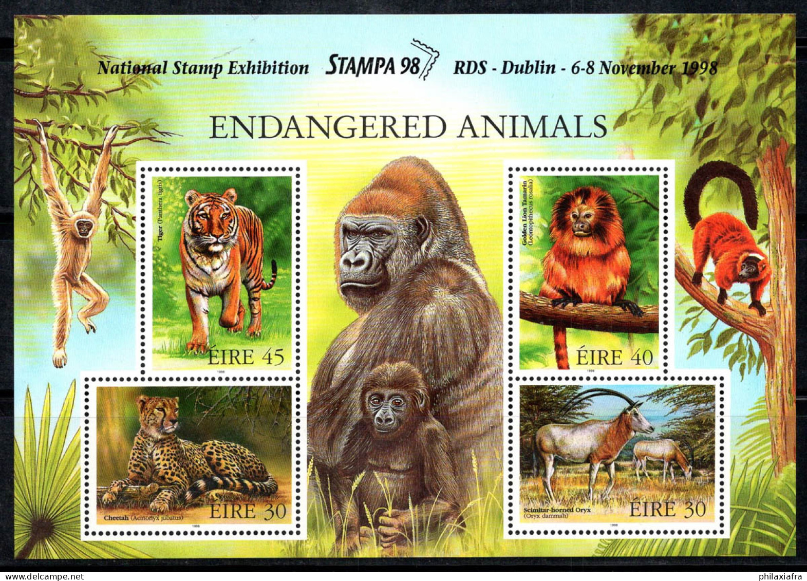 Irlande 1998 Mi. Bl.29 II Bloc Feuillet 100% Neuf ** Animaux, Guépard, Tigre... - Blocks & Sheetlets