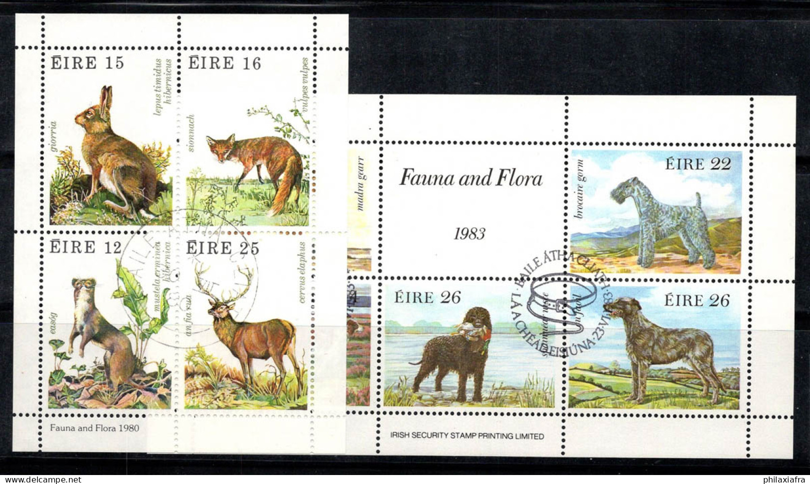 Irlande 1980-83 Mi. Bl.3-4 Bloc Feuillet 100% Oblitéré Faune,Lièvre,Chiens - Hojas Y Bloques