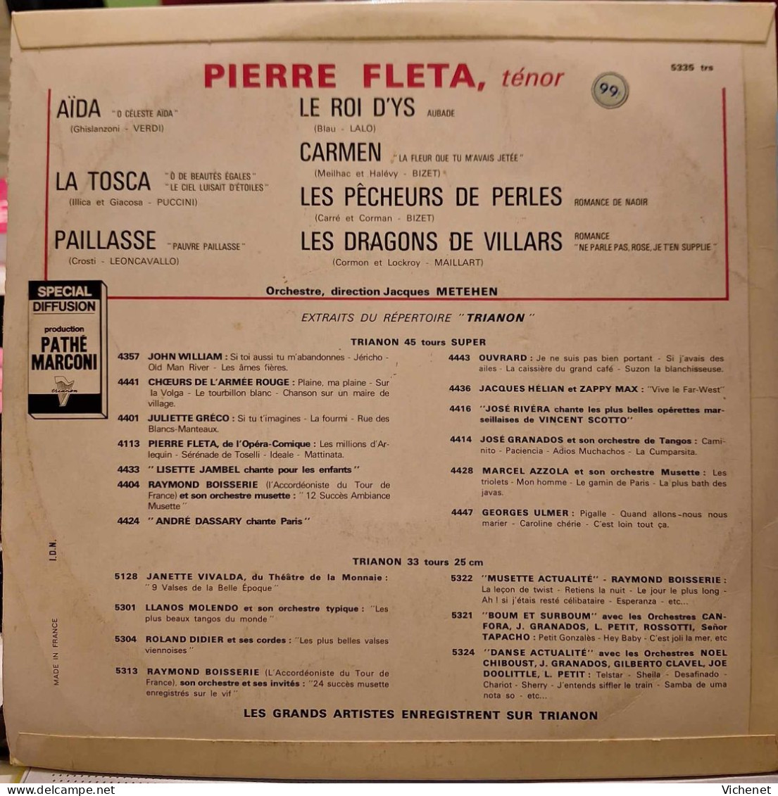 Pierre Fleta - Airs D'Opéra Célèbres - 25 Cm - Speciale Formaten