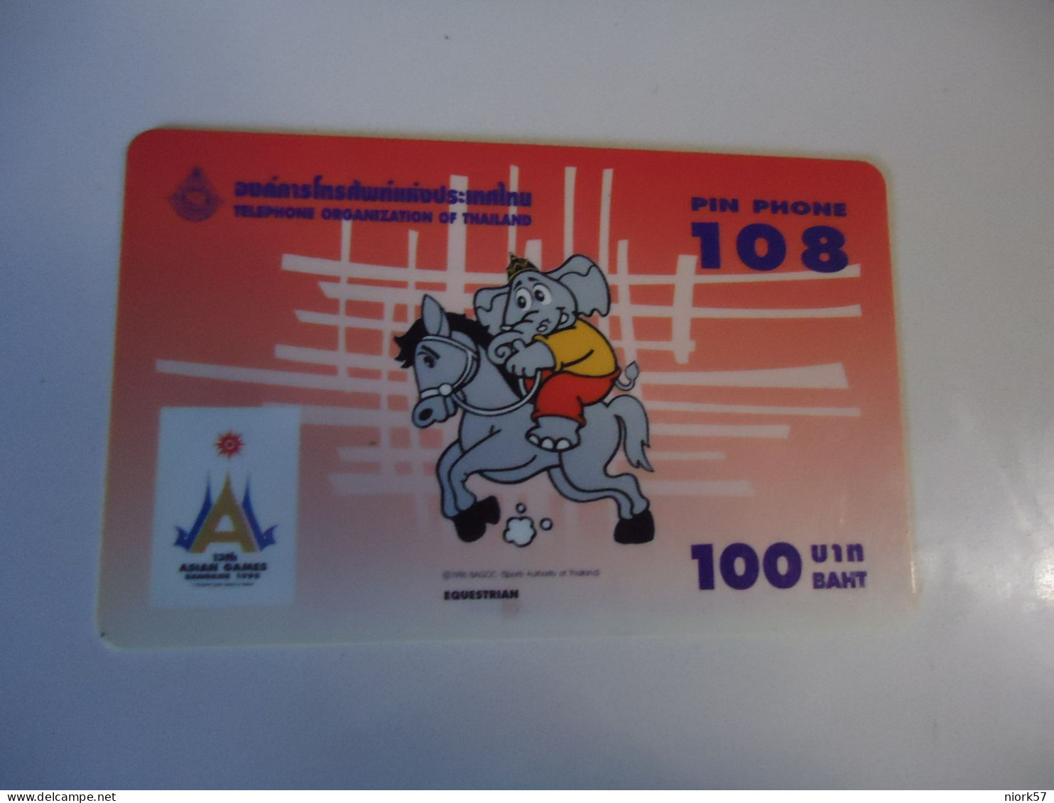 THAILAND USED   CARDS PIN 108  SPORTS MASCOT ASIAN GAMES  EQUESTRIAN - Juegos Olímpicos