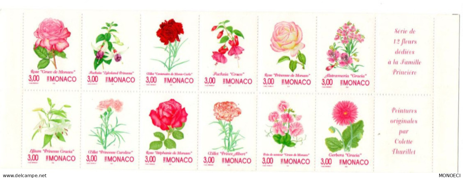 MONACO -- MONTE CARLO -- Carnet -- Timbres 3 Francs 1995 -- Flore -- Peintures Originales Par Colette THURILLET - Libretti