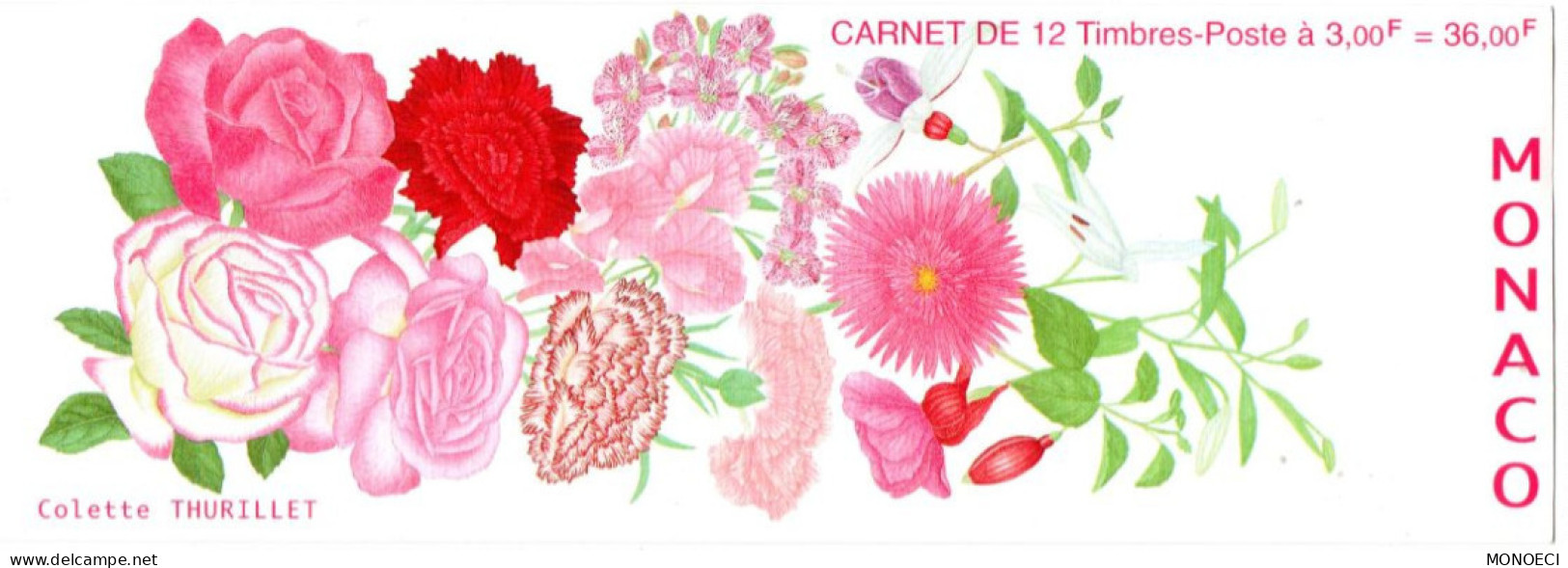 MONACO -- MONTE CARLO -- Carnet -- Timbres 3 Francs 1995 -- Flore -- Peintures Originales Par Colette THURILLET - Carnets