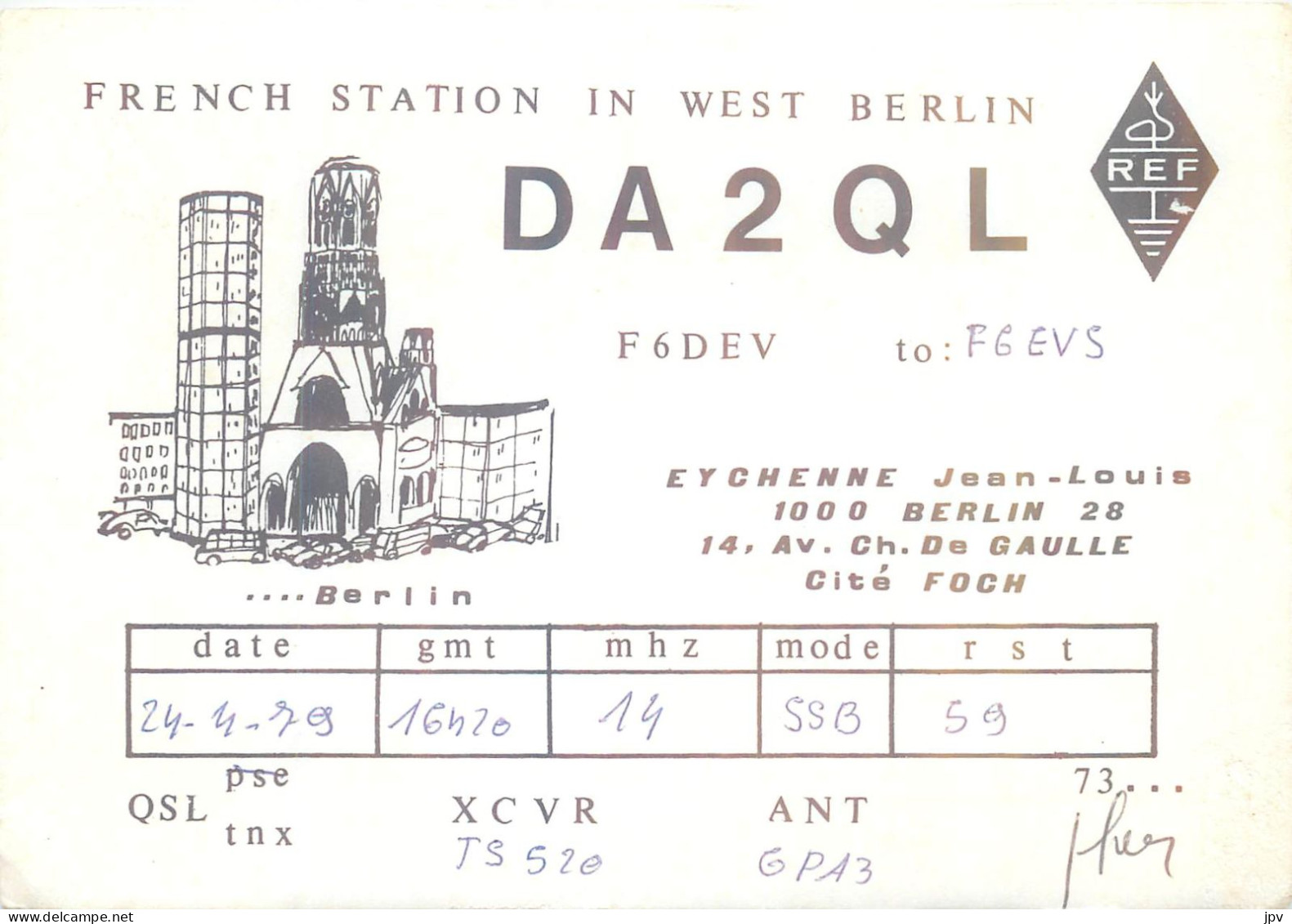 CARTE QSL : BERLIN. ALLEMAGNE . FRENCH STATION IN WEST GERMANY. 1979. - Andere & Zonder Classificatie