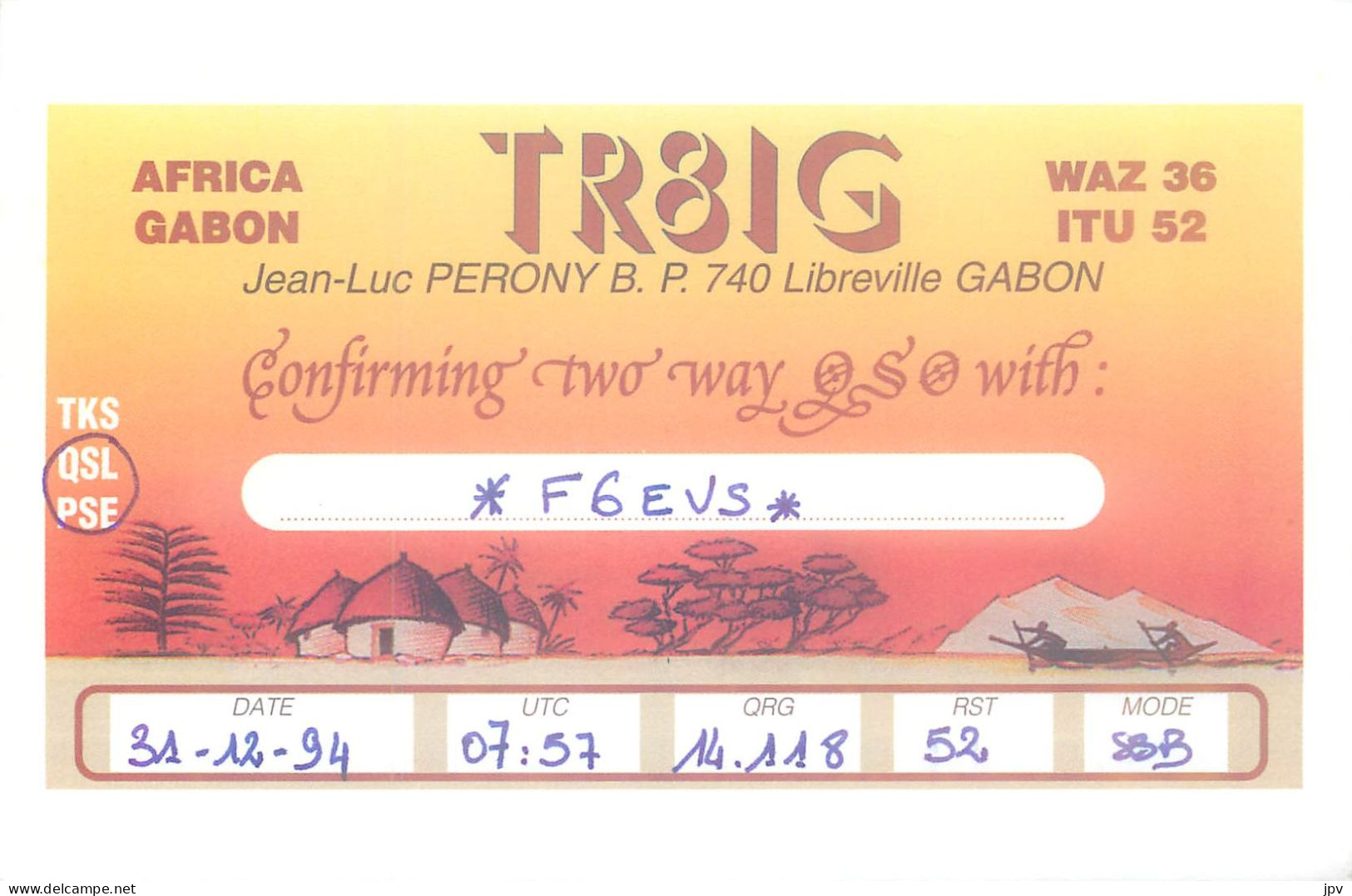 CARTE QSL : LIBREVILLE GABON. AFRIQUE. 1994. - Sonstige & Ohne Zuordnung