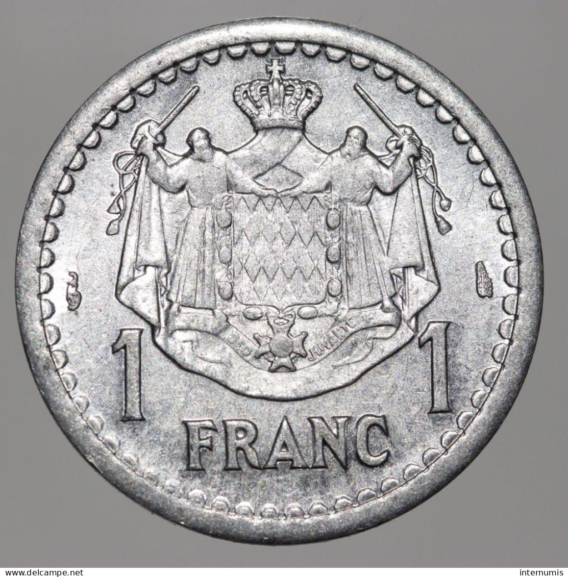 Monaco, Louis II, 1 Franc, ND (1943), Aluminium, NC (UNC), KM#120, G.MC131 - 1922-1949 Louis II