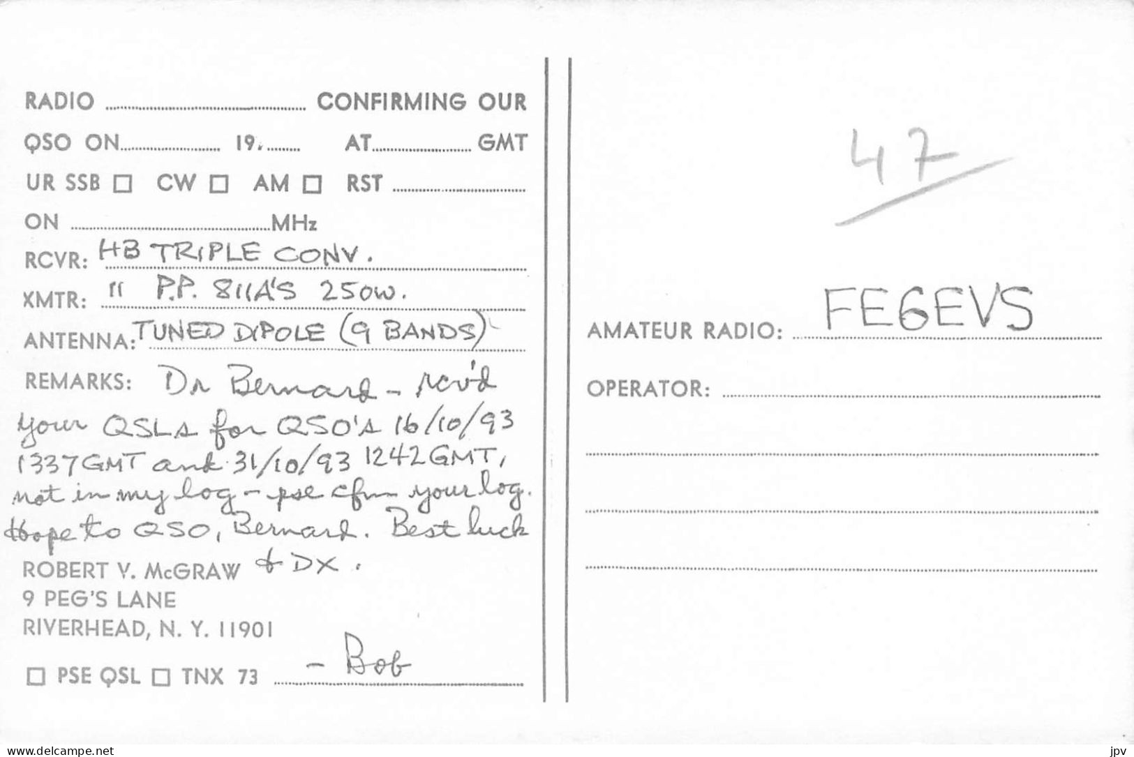 CARTE QSL : RIVERHEAD, NEW-YORK. 1993. - Other & Unclassified