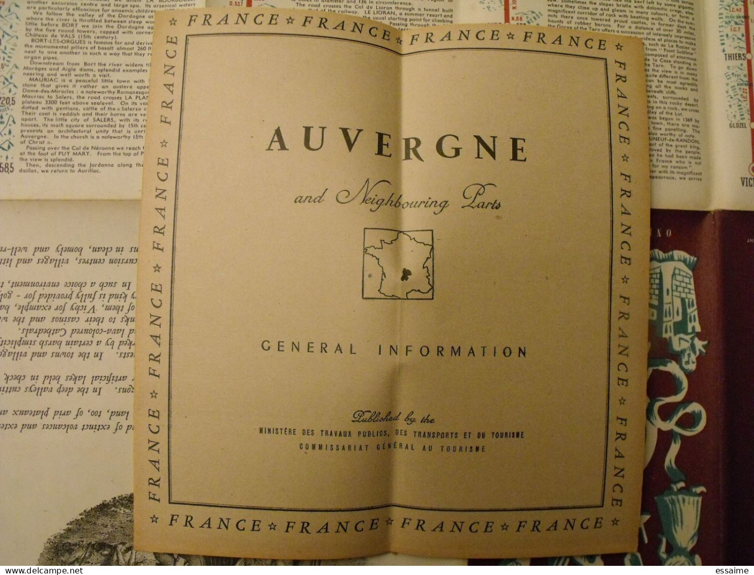 France. Auvergne.  En Anglais. Document Touristique Dépliant-plan. Sd (vers 1950) - Culture