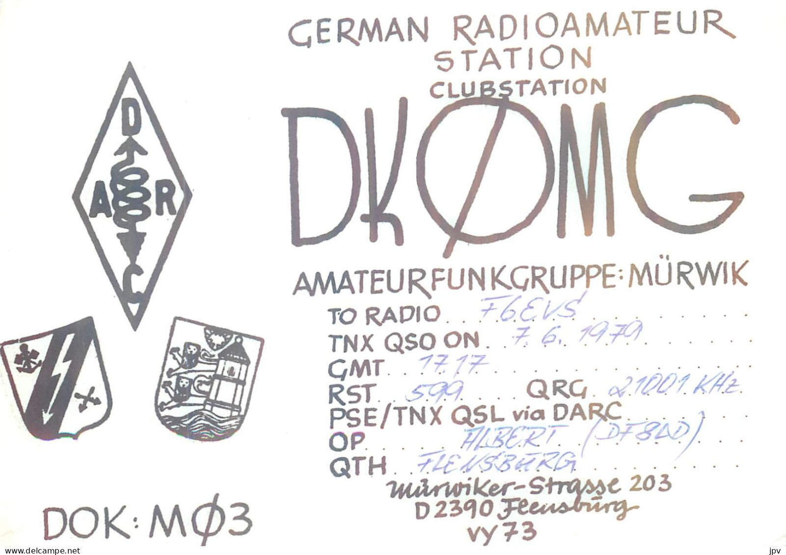 CARTE QSL : FLENSBURG. ALLEMAGNE . GERMANY. 1979. - Andere & Zonder Classificatie