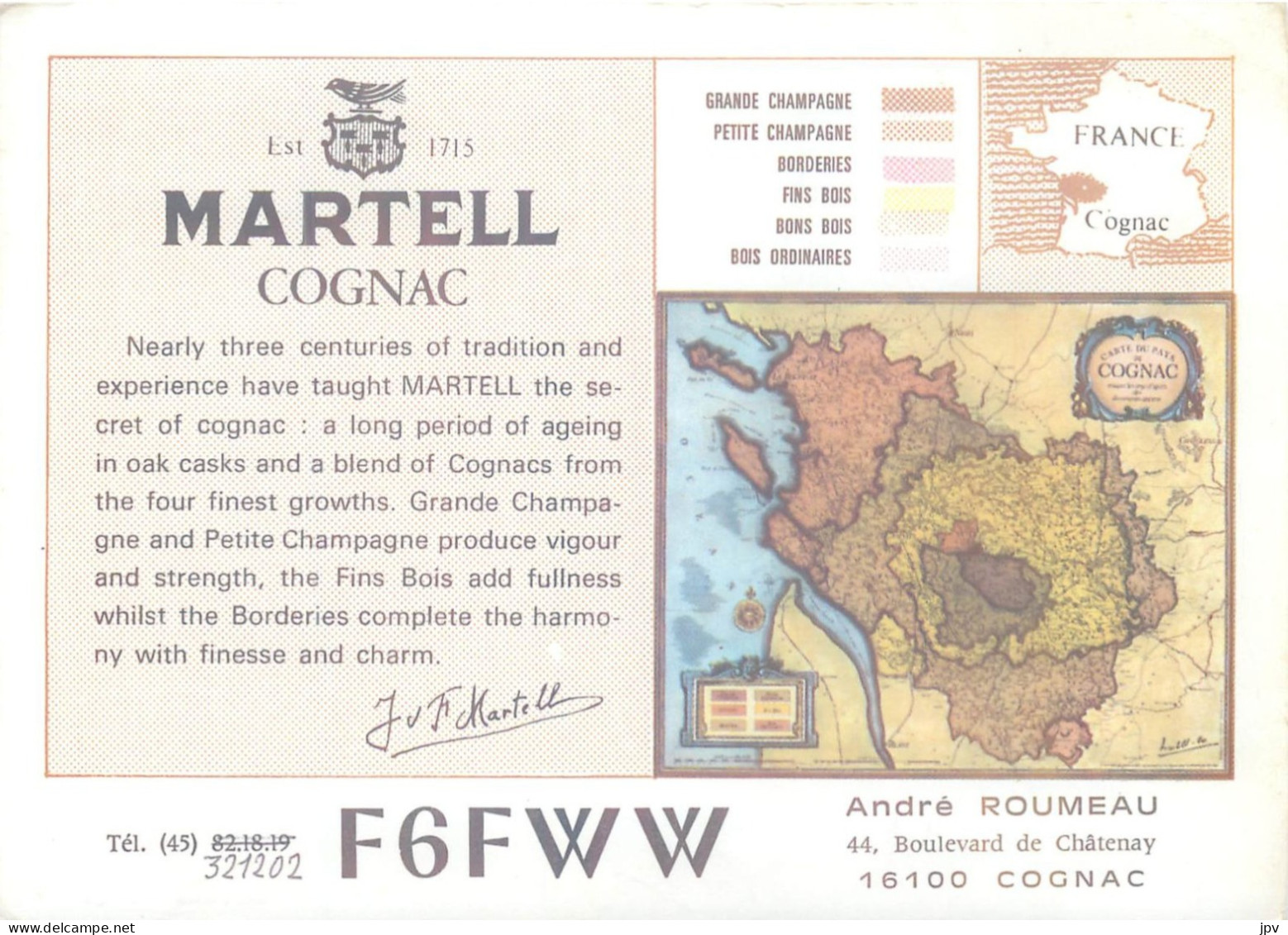 CARTE QSL : COGNAC MARTELL . 1981. - Autres & Non Classés