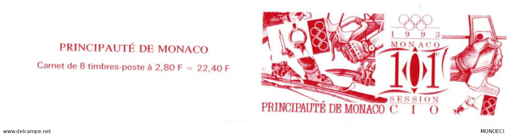 MONACO --  Monégasque -- Carnet -- Timbres 2,80 Francs 1993 -- 101e Session Du Comité Olympique International - Carnets