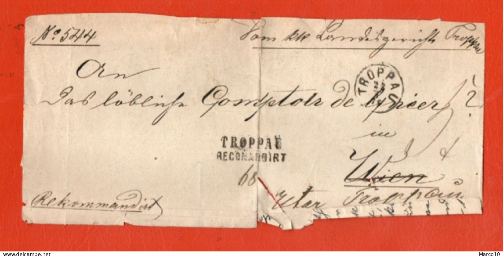 DEVANT DE LETTRE RECOMMANDE DE TROPPAU EN AUTRICHE - ...-1850 Préphilatélie