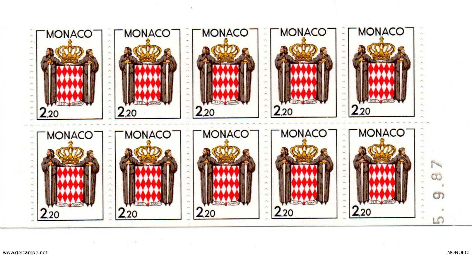 MONACO --  Monégasque -- Carnet -- Timbres 2,20 Francs 1987 -- Armoiries Stylisées - Carnets