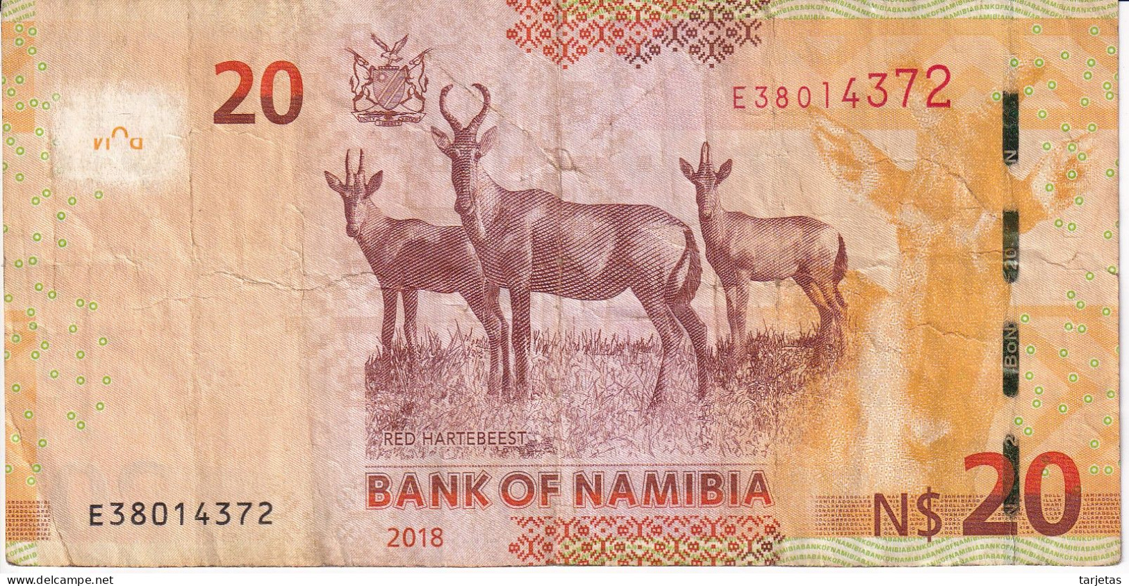 BILLETE DE NAMIBIA DE 20 DOLLARS DEL AÑO 2018  (BANKNOTE) GACELA-DEER - Namibia