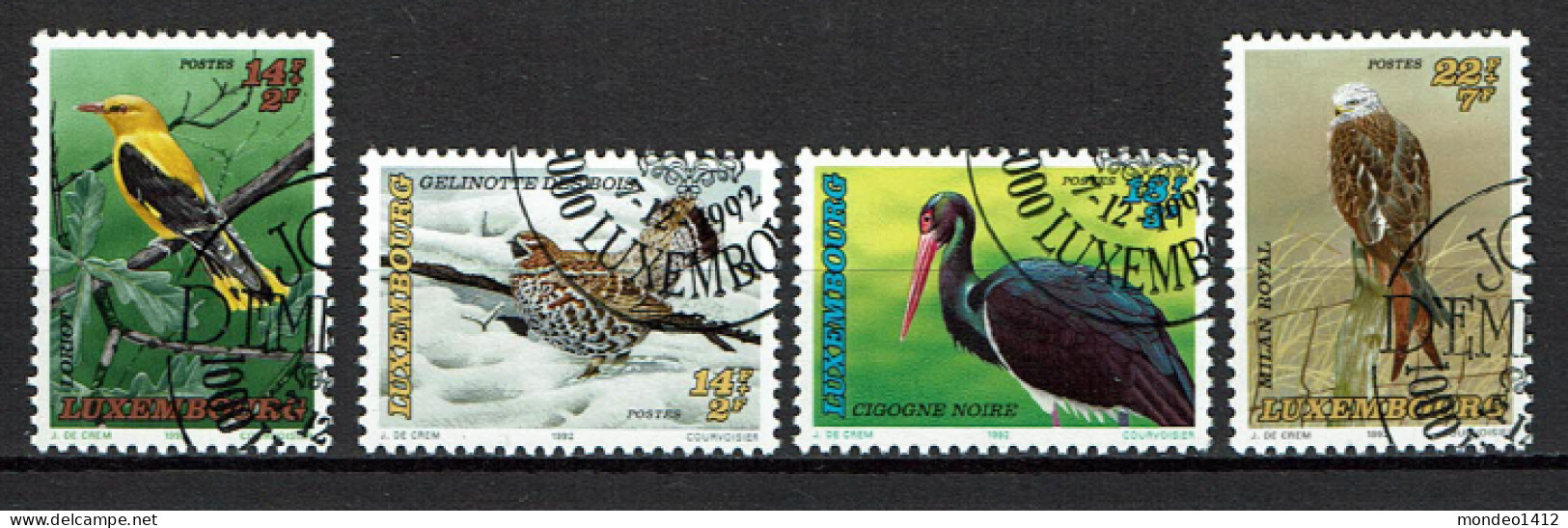 Luxembourg 1992 - YT 1256/1259 - Endangered Birds, Oiseaux Menacés - Usados