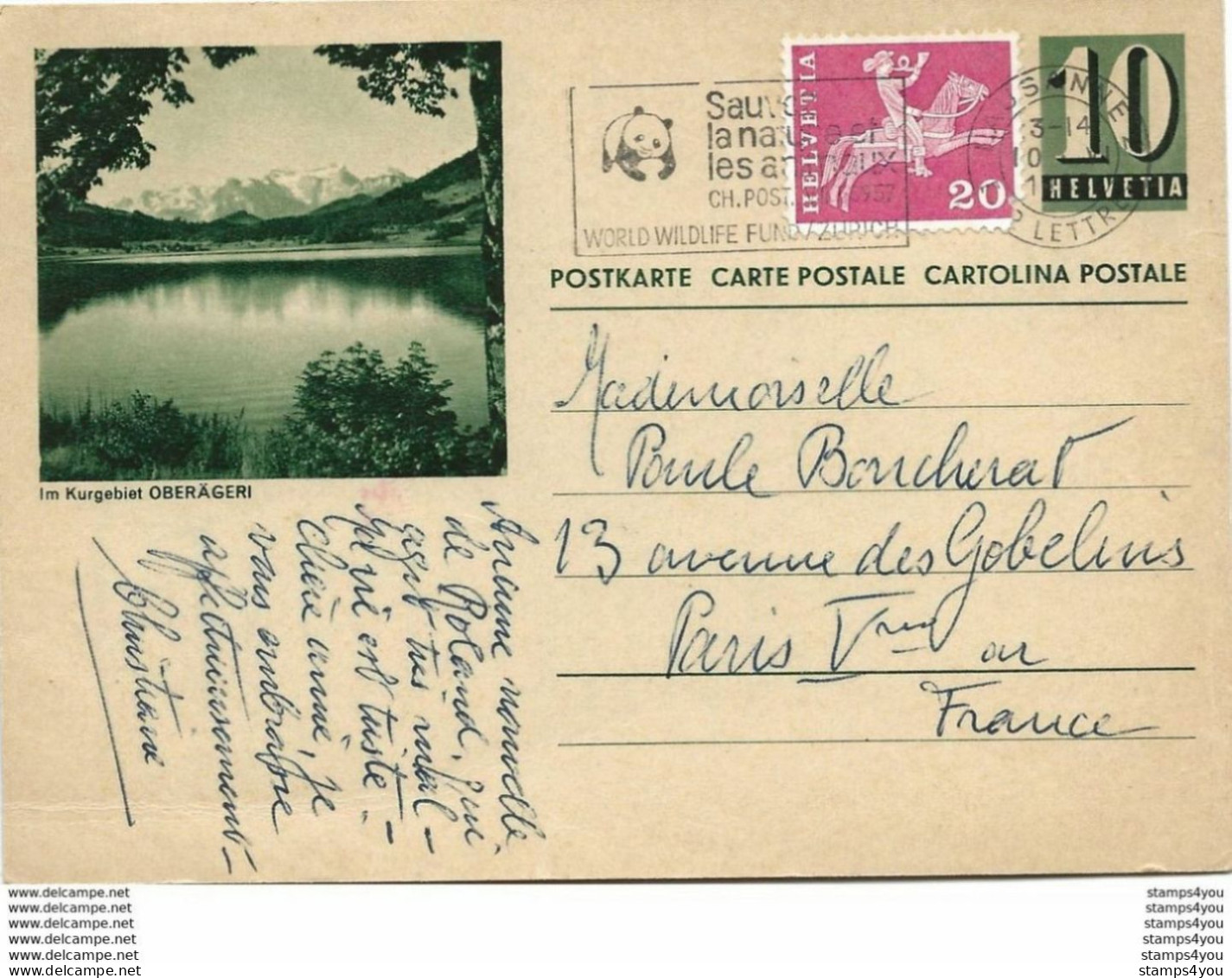 160 - 25 - Entier Postal Avec Illustration "Im Kurgebiet Oberägeri" Superbe Oblit Mécanique WWF1963 - Brieven En Documenten