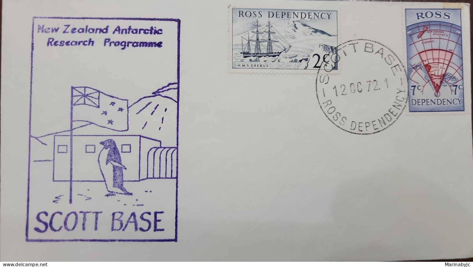 EL)1957 ROS DEPENDENCY, NEW ZEALAND ANTARCTIC RESEARCH PROGRAMME, SCOTT IN ANTARCTICA, SAILBOAT AT SEA 2C, RADAR 7C, FDC - FDC