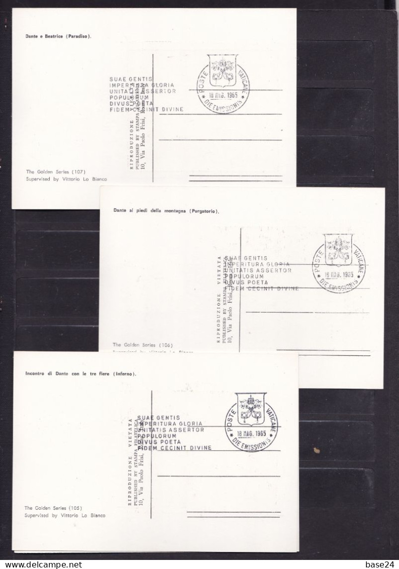 1965 Vaticano Vatican DANTE E BEATRICE, 3 Carte Maximum 3 Cartoline Annullo 18 Maggio 1965 - Cartoline Maximum