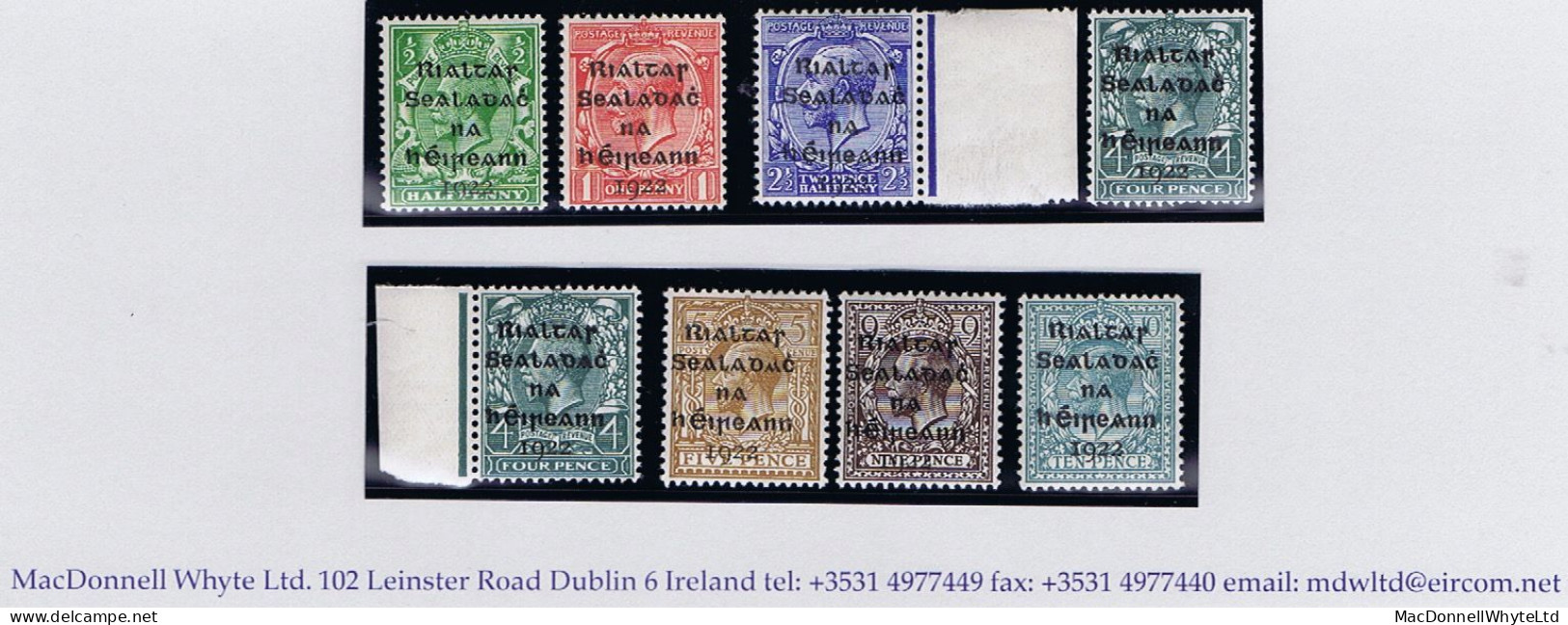 Ireland 1922 Dollard Rialtas 5-line Overprint In Black, ½d To 10d, Set Of 8 Fine Mint Unmounted Never Hinged - Unused Stamps