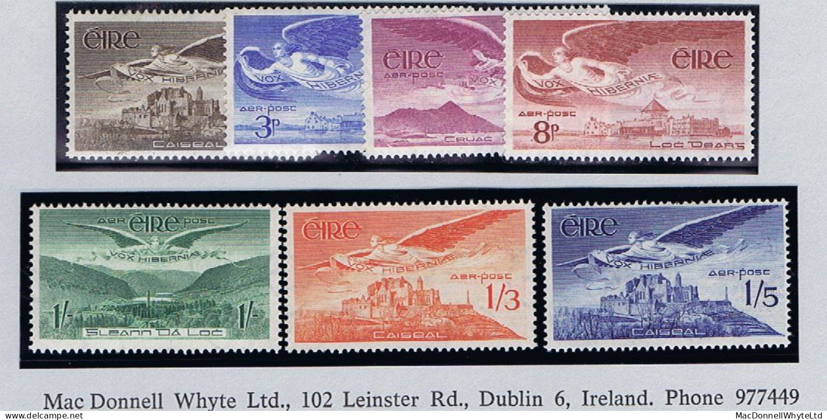 Ireland Airmail 1948-65 Angel Victor Airmails, 1d To 1/5d, Set Of 7 Fresh Mint Unmounted Never Hinged - Poste Aérienne