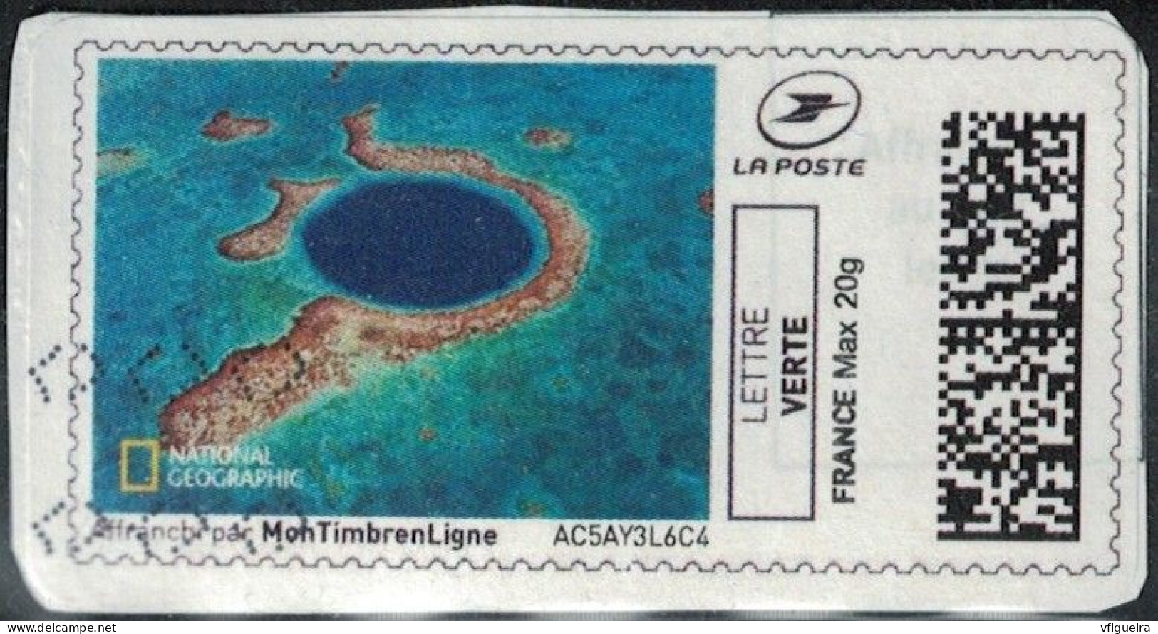 France Vignette Oblitérée Sur Fragment Used Mon Timbre En Ligne National Geographic Blue Hole Belize SU - Printable Stamps (Montimbrenligne)