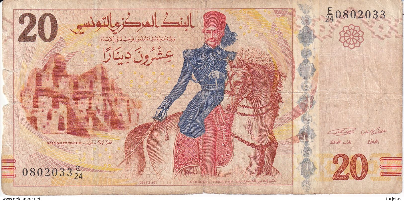 BILLETE DE TUNEZ DE 20 DINARS DEL AÑO 2011 (BANKNOTE) - Tusesië