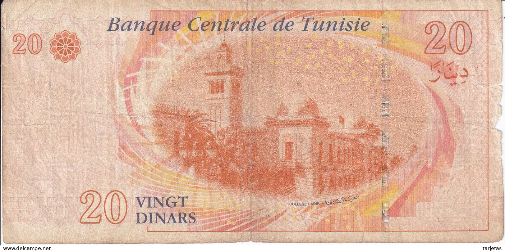 BILLETE DE TUNEZ DE 20 DINARS DEL AÑO 2011 (BANKNOTE) - Tunisie